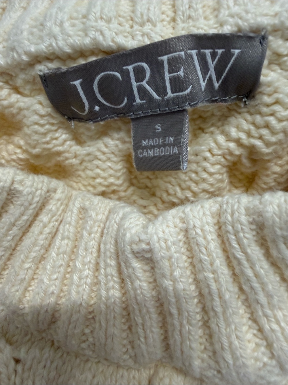 J.Crew Vintage Heavyweight 100% Cotton Cable Knit Fisherman Sweater Cream Size S - Picture 4 of 10